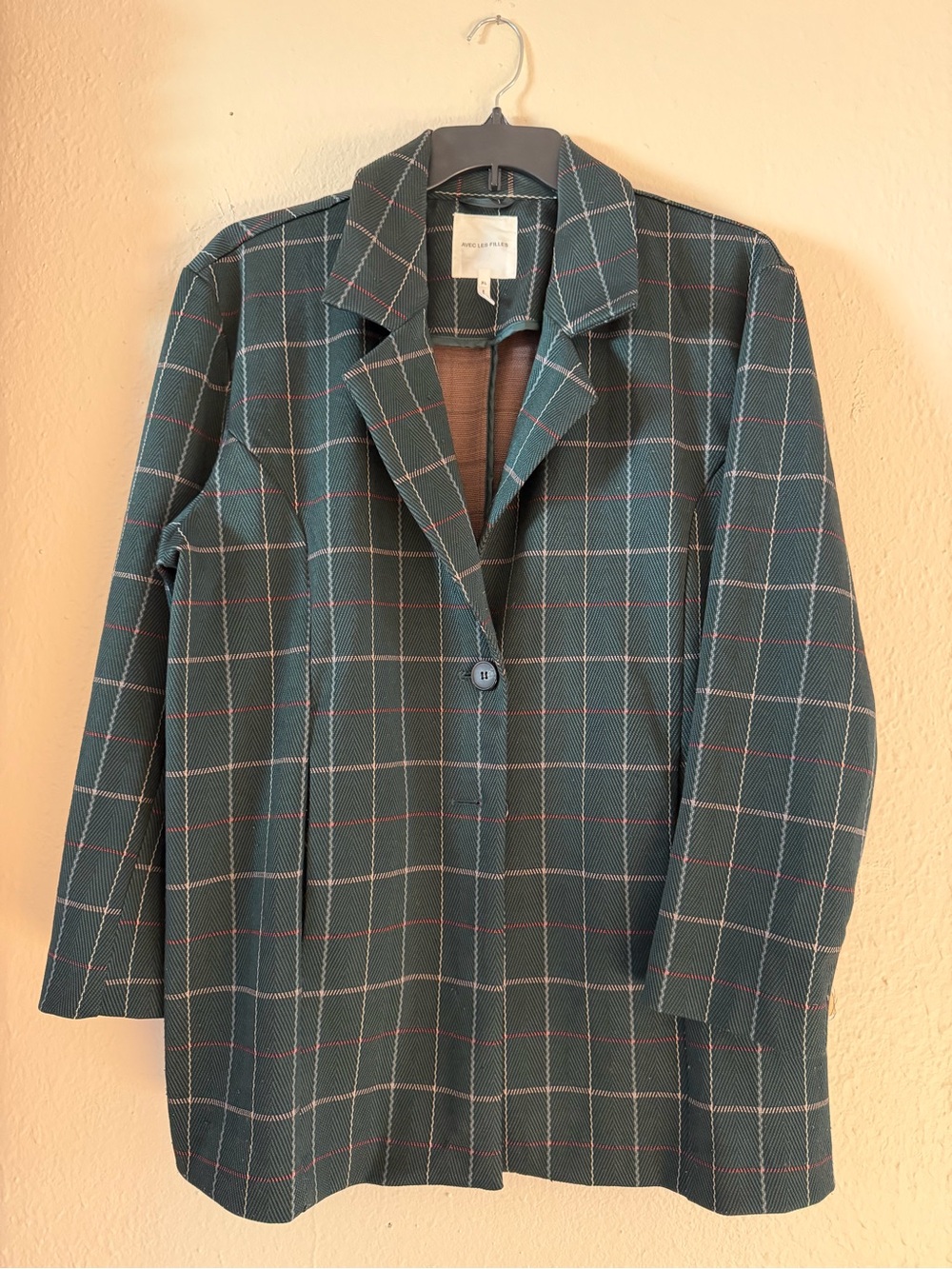 Avec Les Filles Green Plaid Blazer